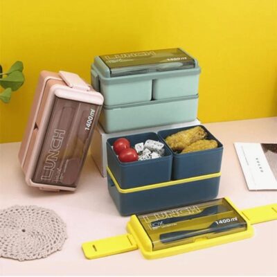 Double Decker Lunch Box with Spoon & Fork Storage (1400ml)