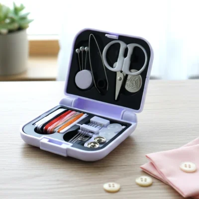 Portable Sewing Kit with Threads, Needles & Scissors Case